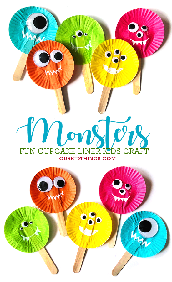 Cupcake Liner Monster Craft pin image.