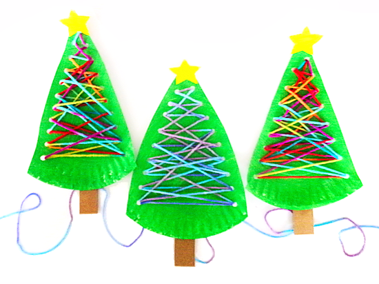 Yarn Lacing Christmas Tree Paper Plate Craft