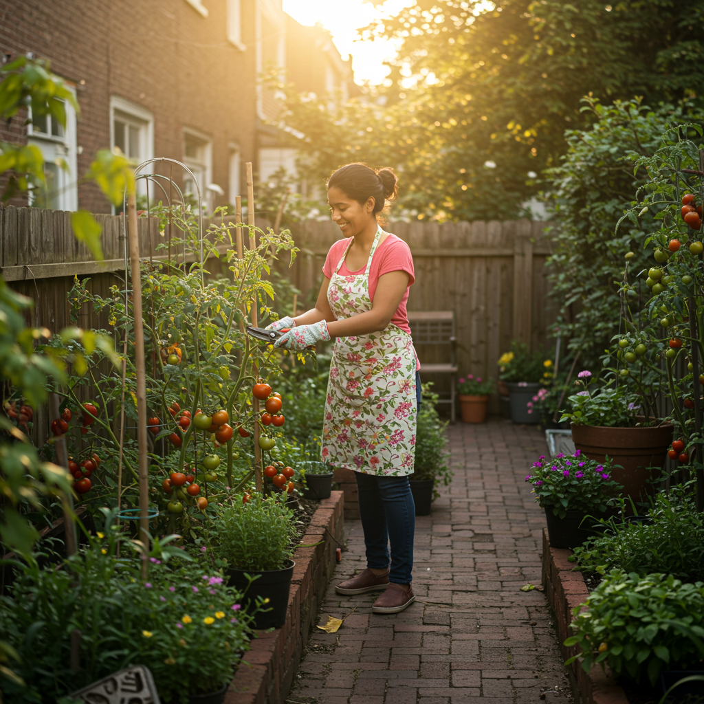 Homeowner working on urban garden